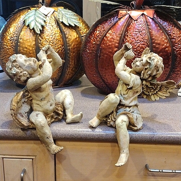 💖Vintage Toscano Boy Girl Angel Cherub Shelf Sitters - Picture 8 of 17